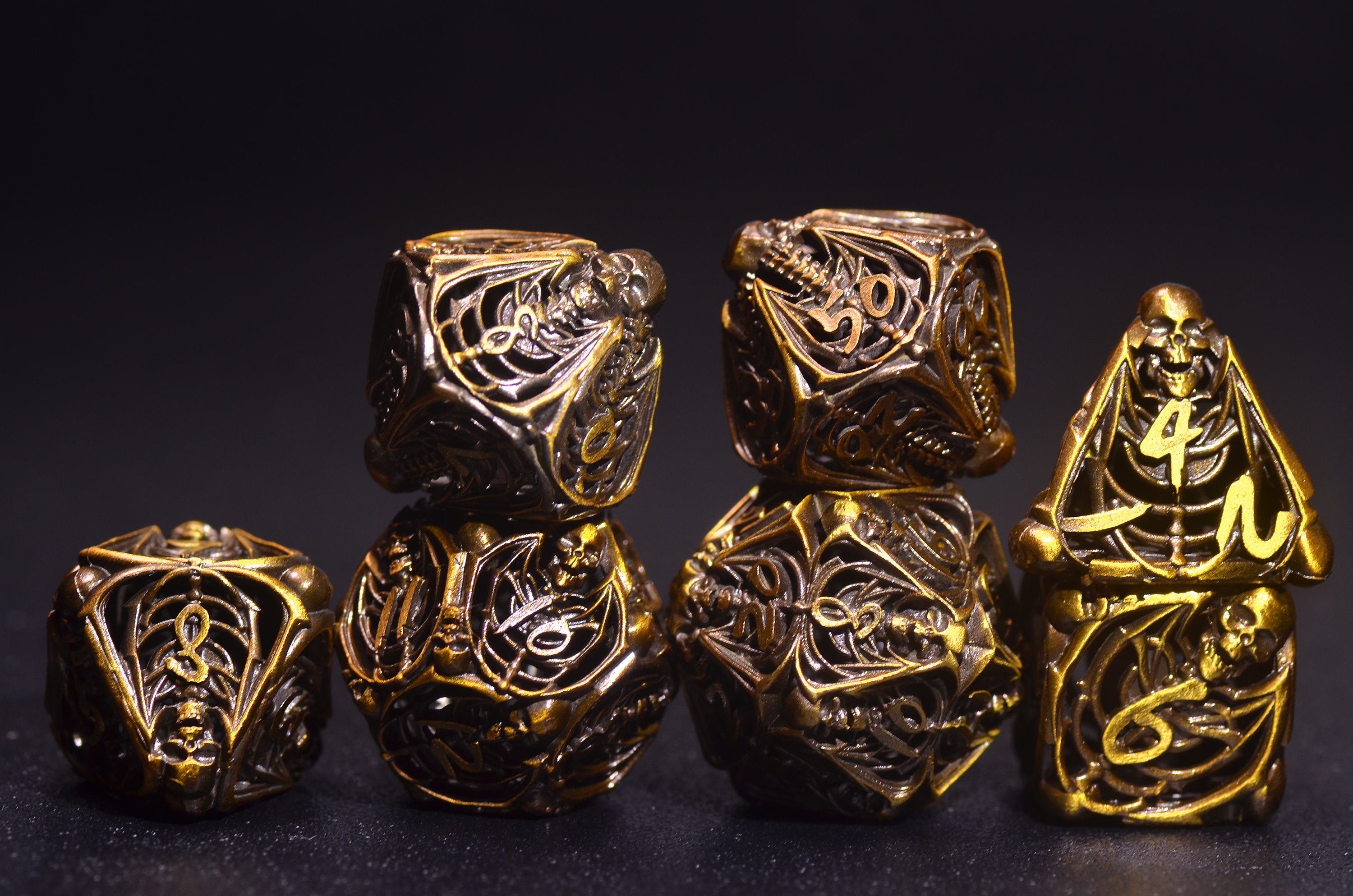 Necromancer's Delight Dice Set - Metal Skull Skeleton for DND RPG