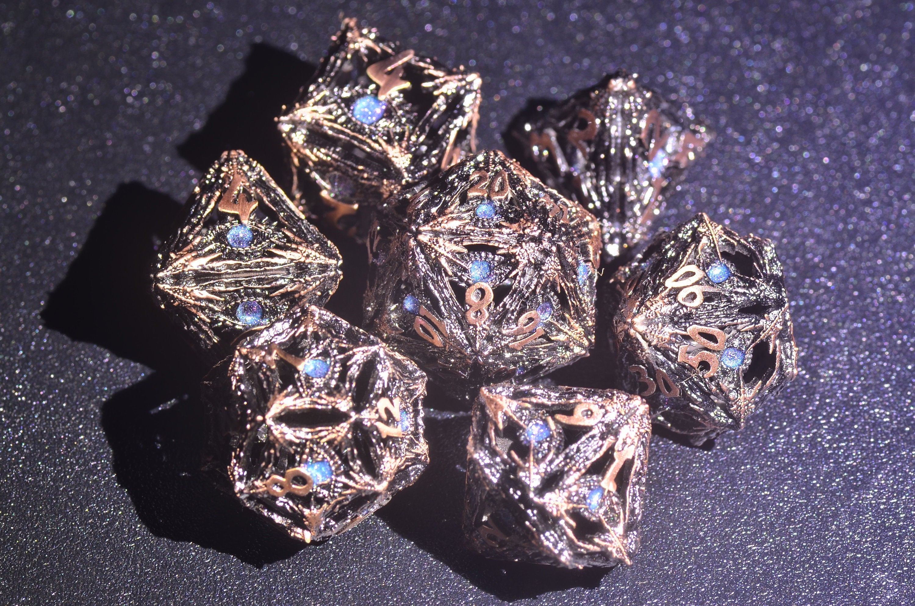 Sapphire Devil's Eye Dice, mindflayer dice dnd,hollow DND dice,Metal Dice,Dungeons and Dragons polyhedral dice set