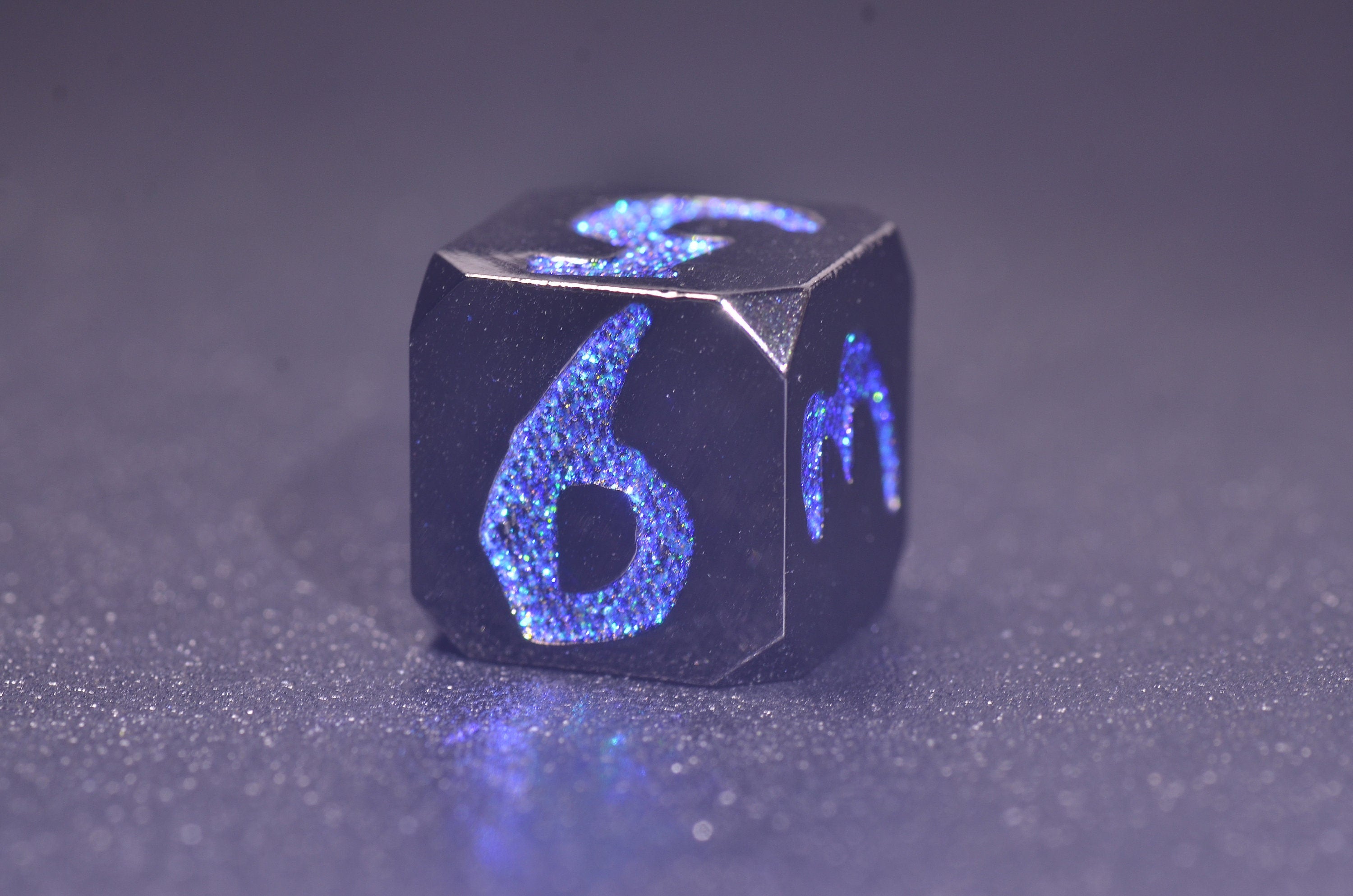 Blue Sparkle Dragon Scale Obsidian Dice set - Glossy Metal Dice,Weighted DnD Dice Set