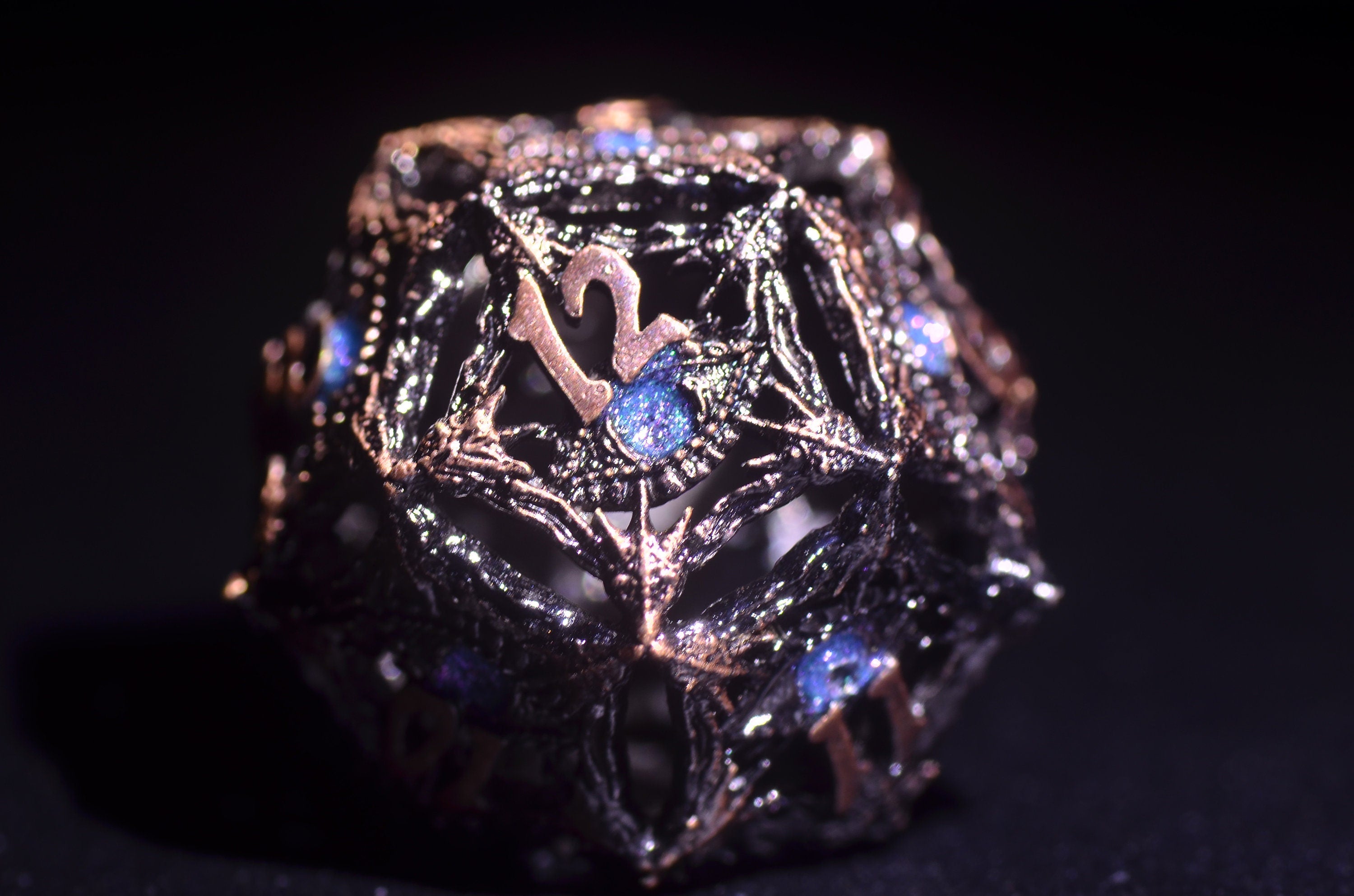 Sapphire Devil's Eye Dice, mindflayer dice dnd,hollow DND dice,Metal Dice,Dungeons and Dragons polyhedral dice set
