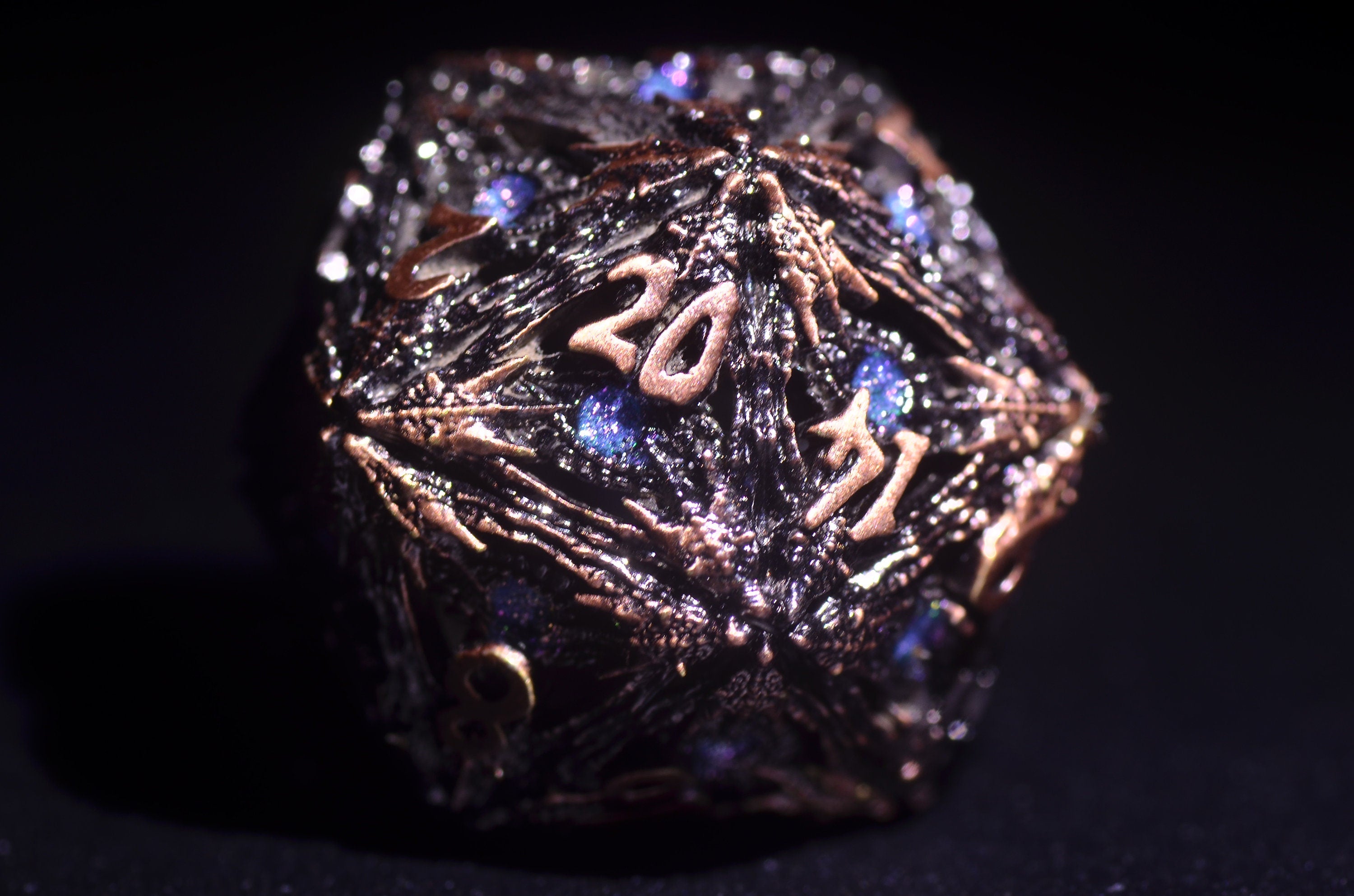 Sapphire Devil's Eye Dice, mindflayer dice dnd,hollow DND dice,Metal Dice,Dungeons and Dragons polyhedral dice set