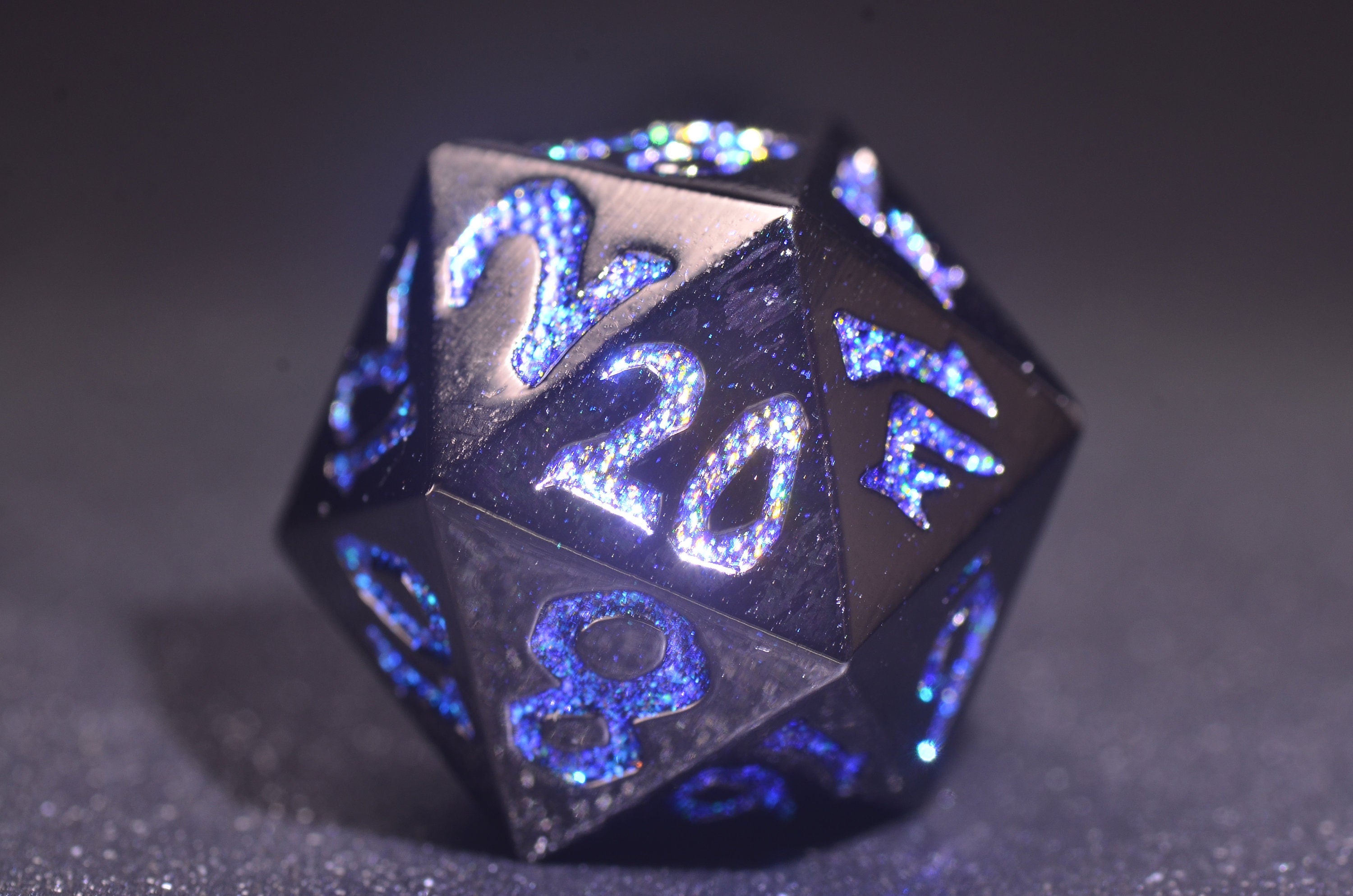 Blue Sparkle Dragon Scale Obsidian Dice set - Glossy Metal Dice,Weighted DnD Dice Set