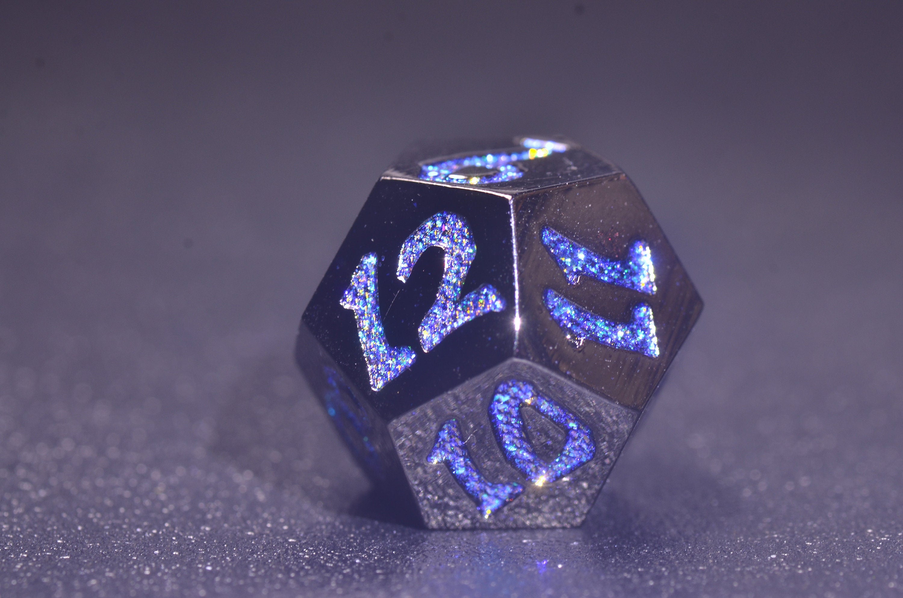 Blue Sparkle Dragon Scale Obsidian Dice set - Glossy Metal Dice,Weighted DnD Dice Set