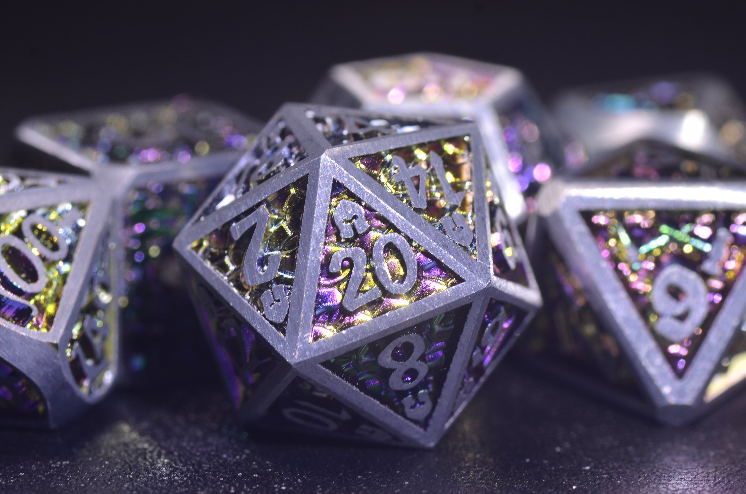 Dwarf Metal Dice Set - Illuminated Dragon Scale for DND