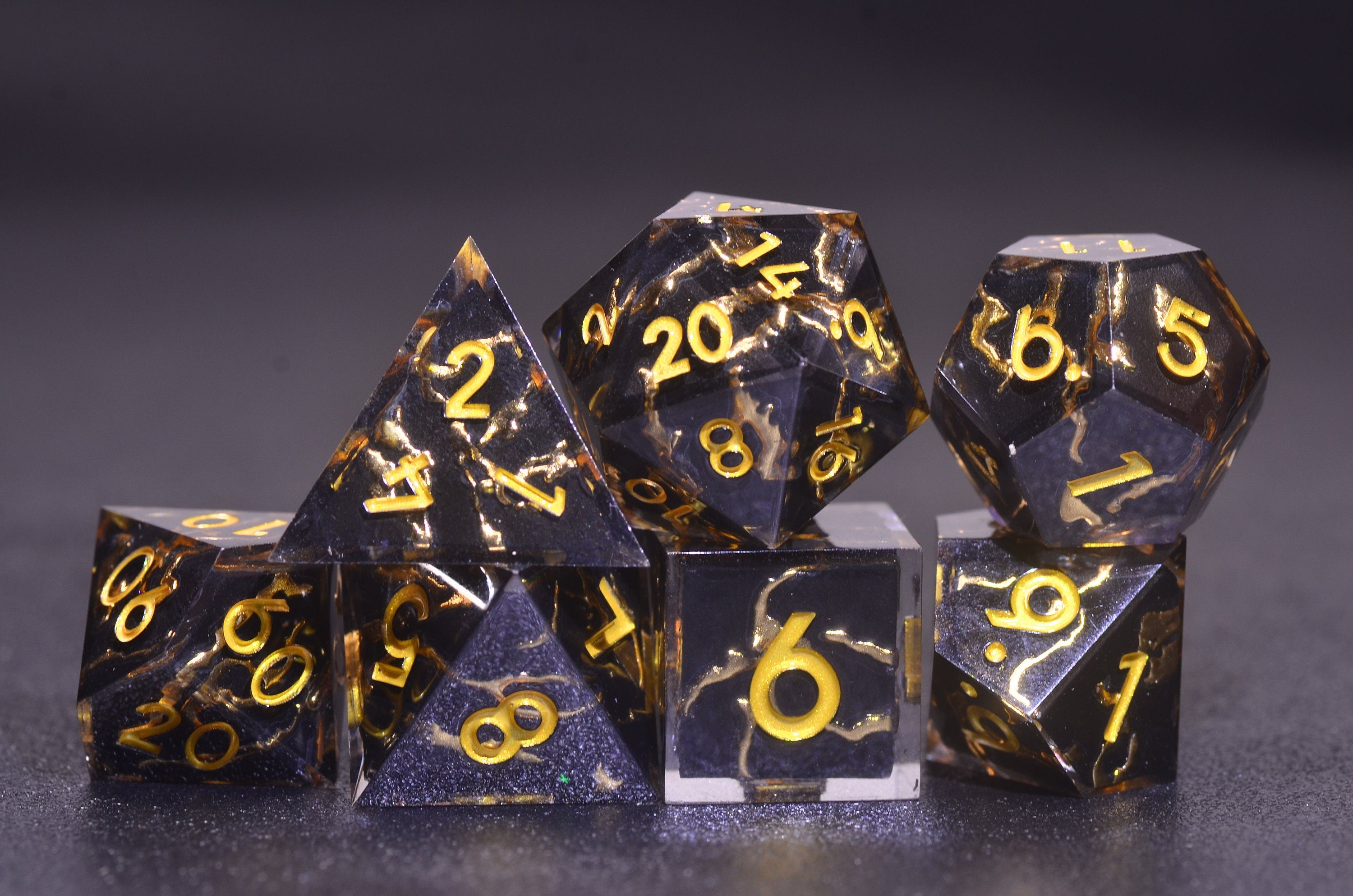 Dual Layer Black & Gold Lightning Dice,Sharp Edge star dice,Golden Lightning Dice,Dungeons and Dragons Polyhedral dice,handmade dice GIFT