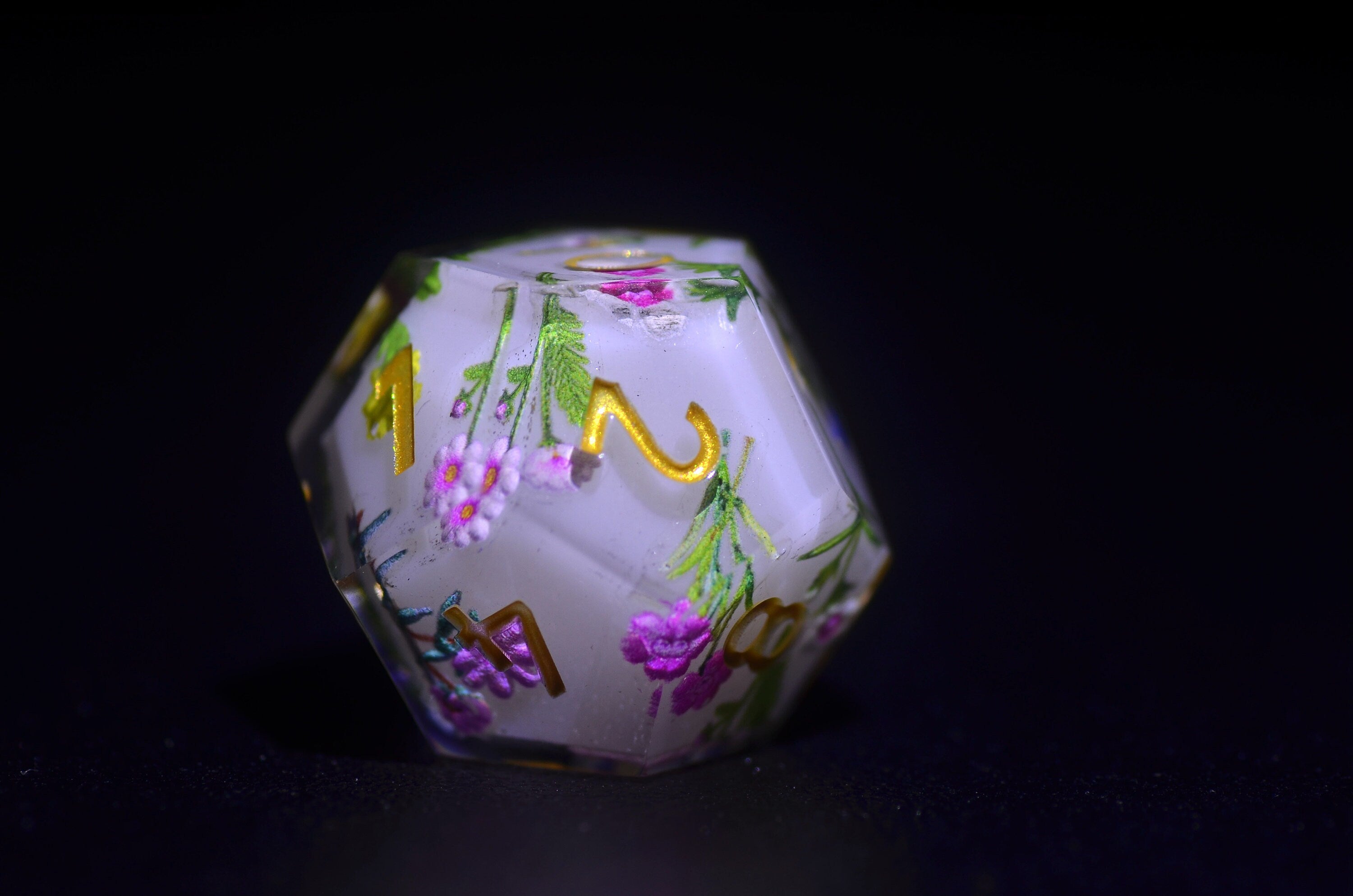 Dual-Layer Resin Dice with Floral | Sharp Edge Resin Polyhedral Dice for Dungeons and Dragons | DND dice gift