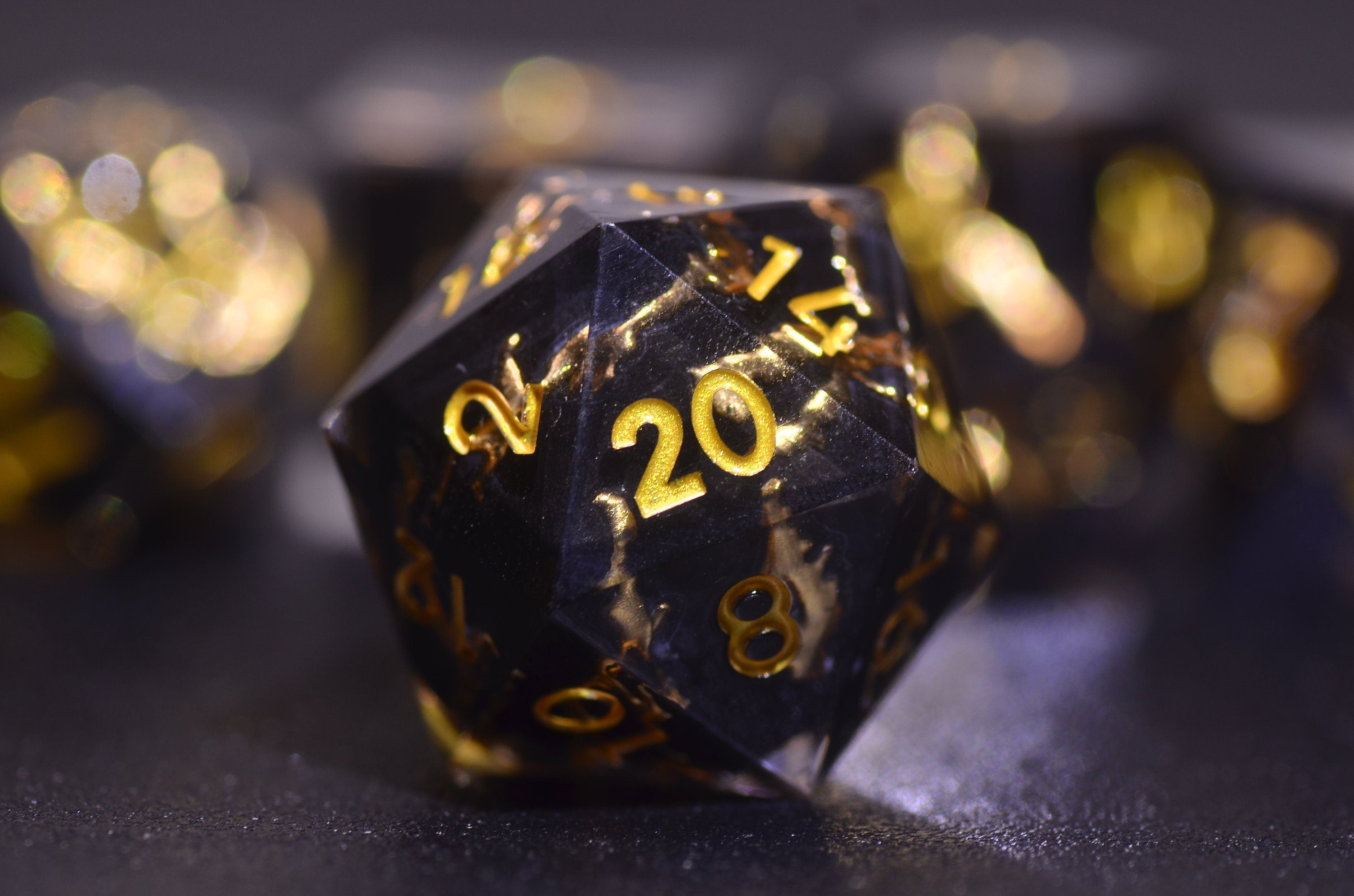 Dual Layer Black & Gold Lightning Dice,Sharp Edge star dice,Golden Lightning Dice,Dungeons and Dragons Polyhedral dice,handmade dice GIFT