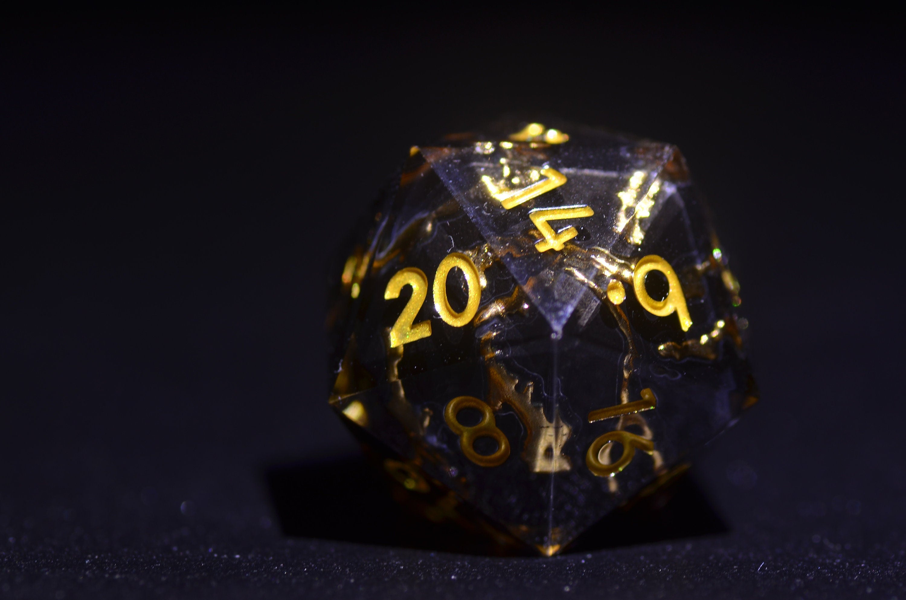 Dual Layer Black & Gold Lightning Dice,Sharp Edge star dice,Golden Lightning Dice,Dungeons and Dragons Polyhedral dice,handmade dice GIFT