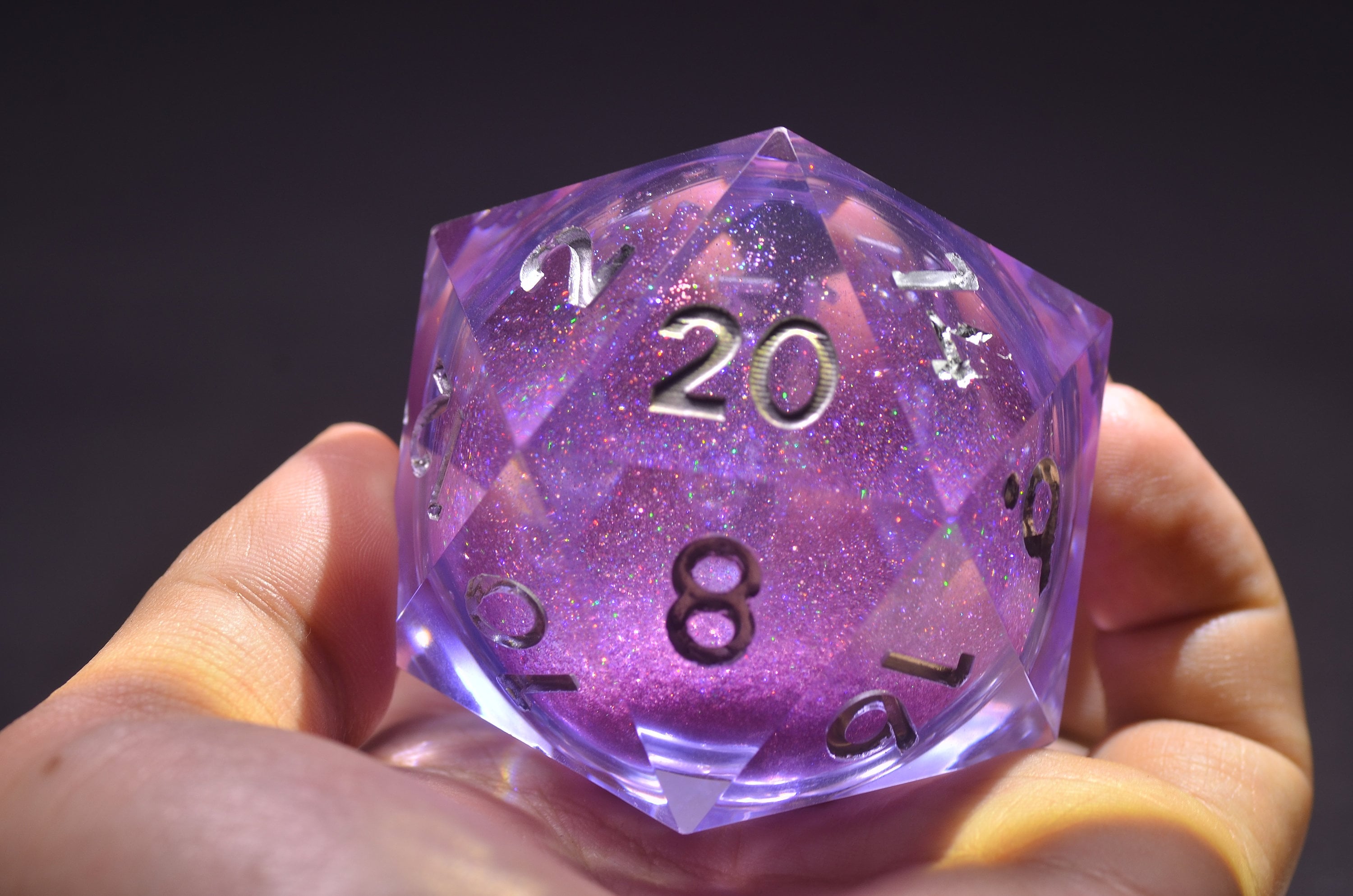 55mm 35mm Giant Dice,Purple Liquid Core D20 Dice ,Oversized D20 ,Sharp Edge resin dice,Dungeons and Dragons Polyhedral RPG Dice