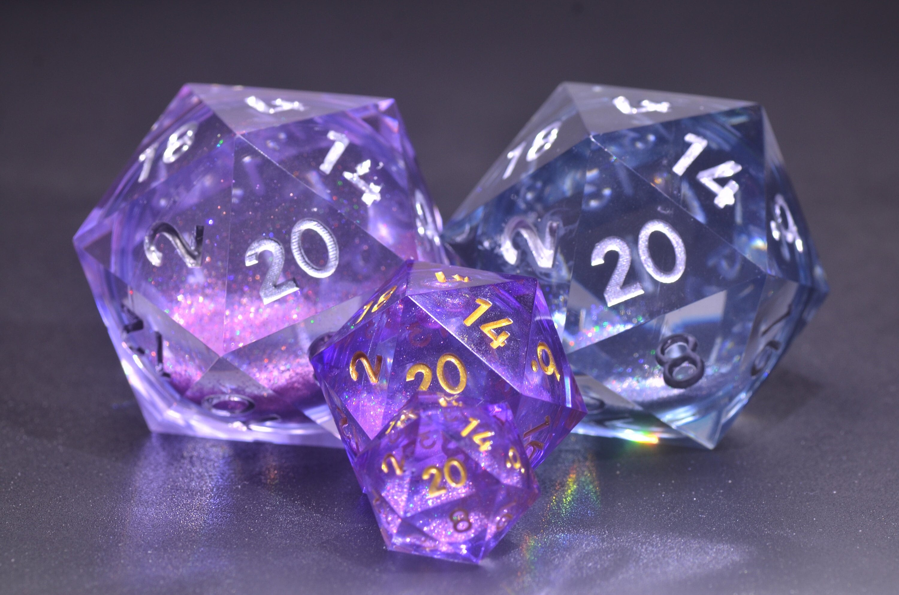 55mm 35mm Giant Dice,Purple Liquid Core D20 Dice ,Oversized D20 ,Sharp Edge resin dice,Dungeons and Dragons Polyhedral RPG Dice