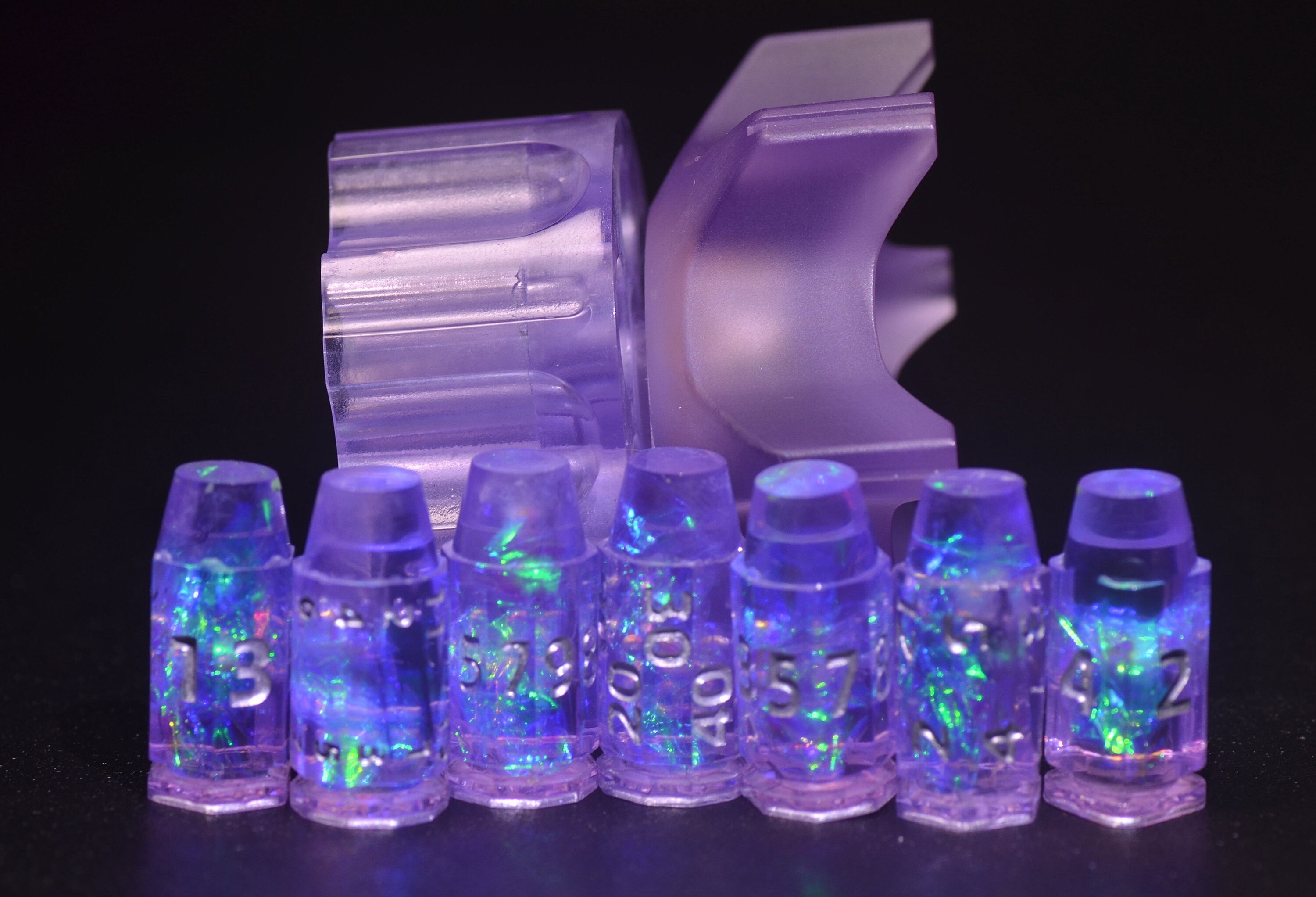 Purple Revolver Bullet & Bomb Fidget Spinner Dice Set โ Explosive Handcrafted Resin Dice with Rotating Base, Perfect for RPG Gun Enthusiasts