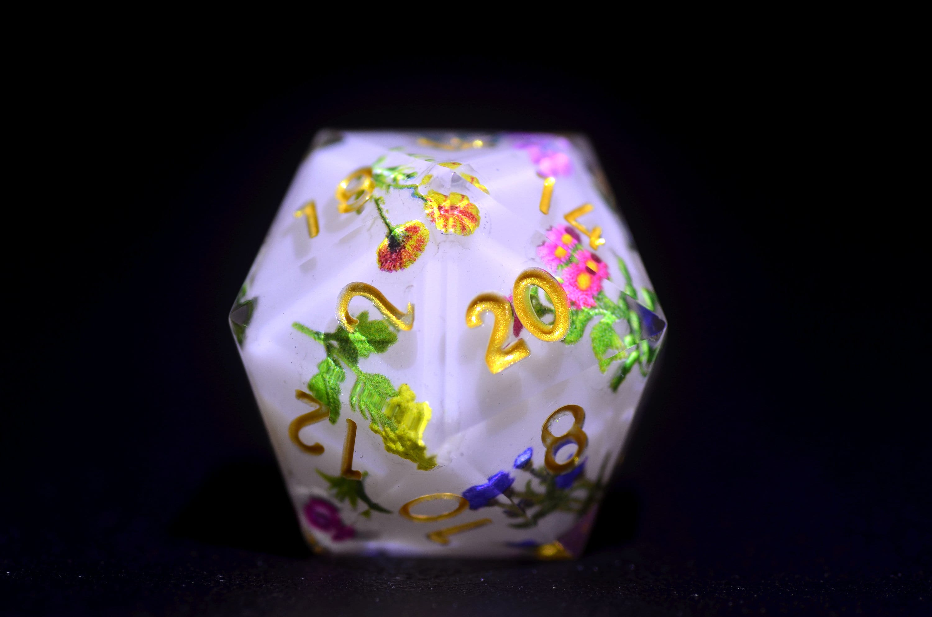 Dual-Layer Resin Dice with Floral | Sharp Edge Resin Polyhedral Dice for Dungeons and Dragons | DND dice gift