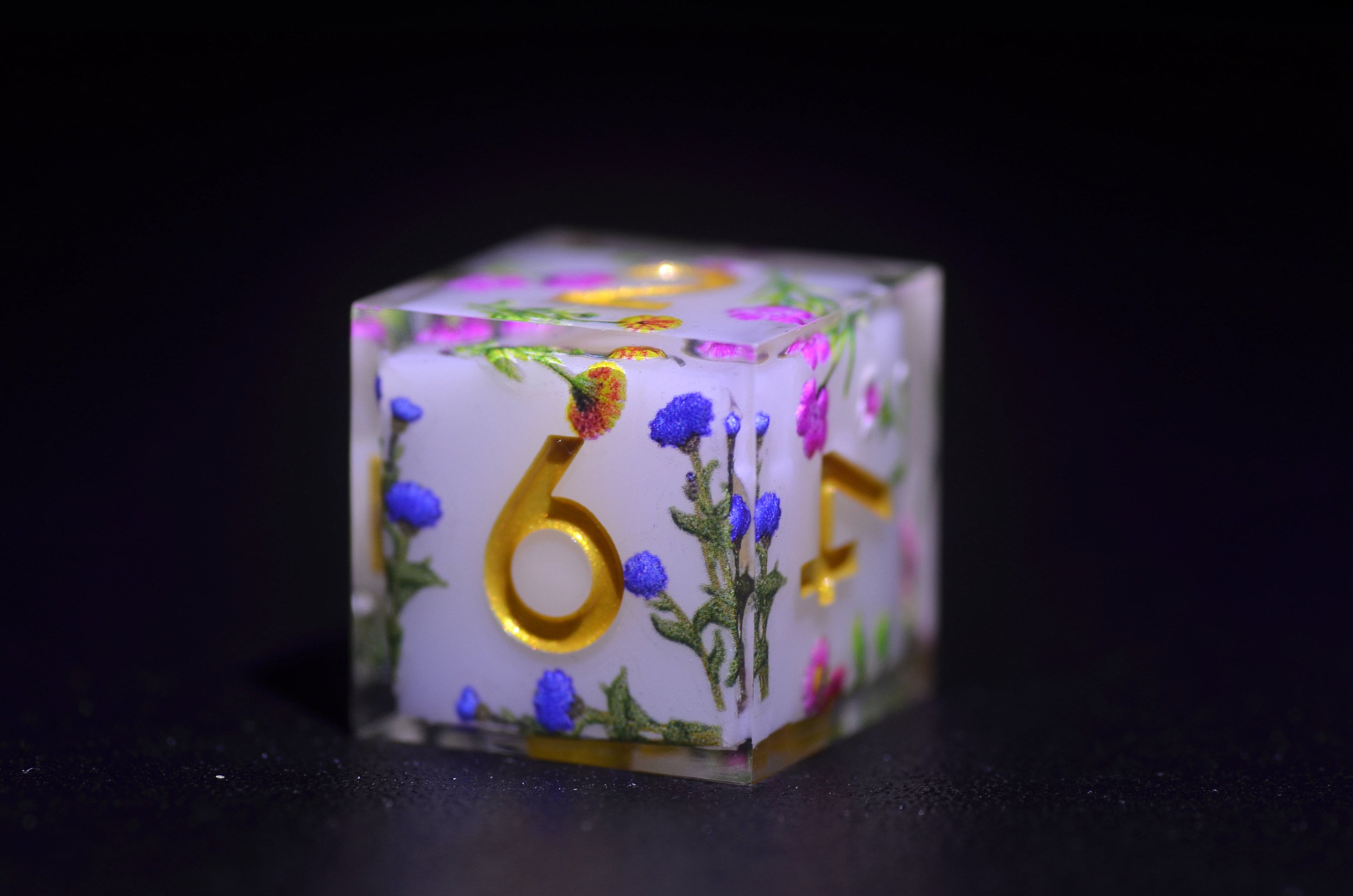 Dual-Layer Resin Dice with Floral | Sharp Edge Resin Polyhedral Dice for Dungeons and Dragons | DND dice gift
