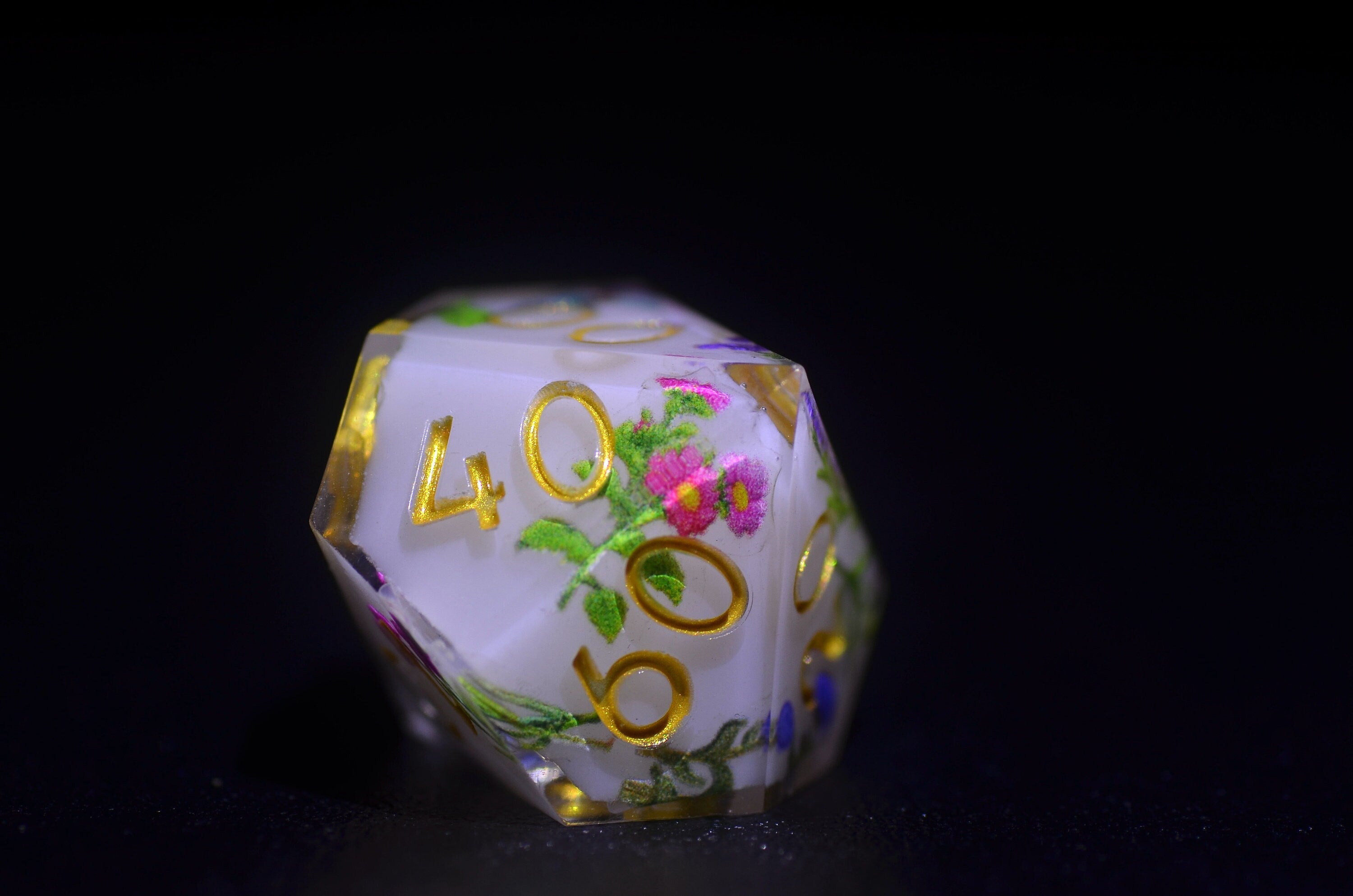 Dual-Layer Resin Dice with Floral | Sharp Edge Resin Polyhedral Dice for Dungeons and Dragons | DND dice gift
