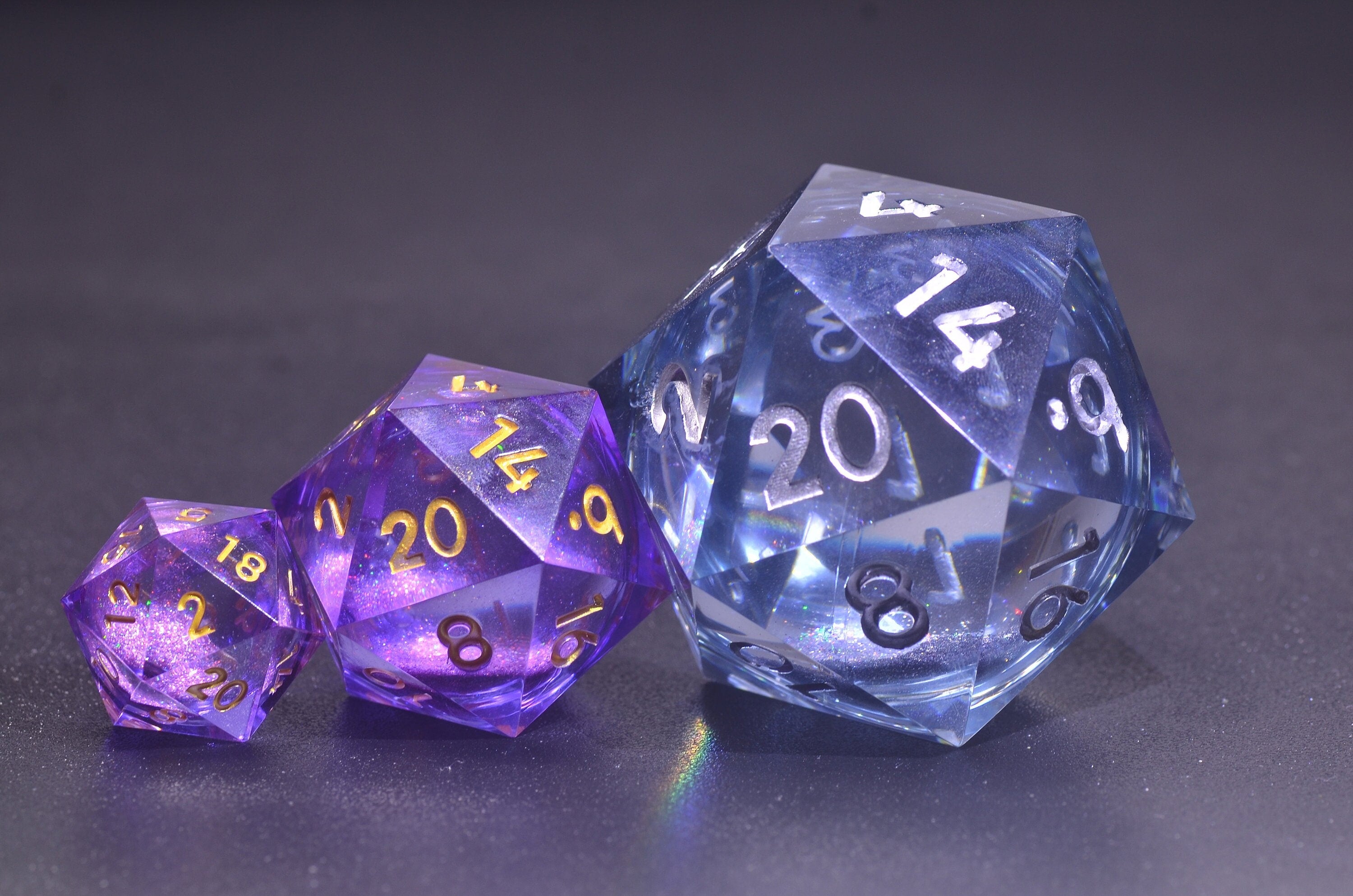 55mm 35mm Giant Dice,Purple Liquid Core D20 Dice ,Oversized D20 ,Sharp Edge resin dice,Dungeons and Dragons Polyhedral RPG Dice