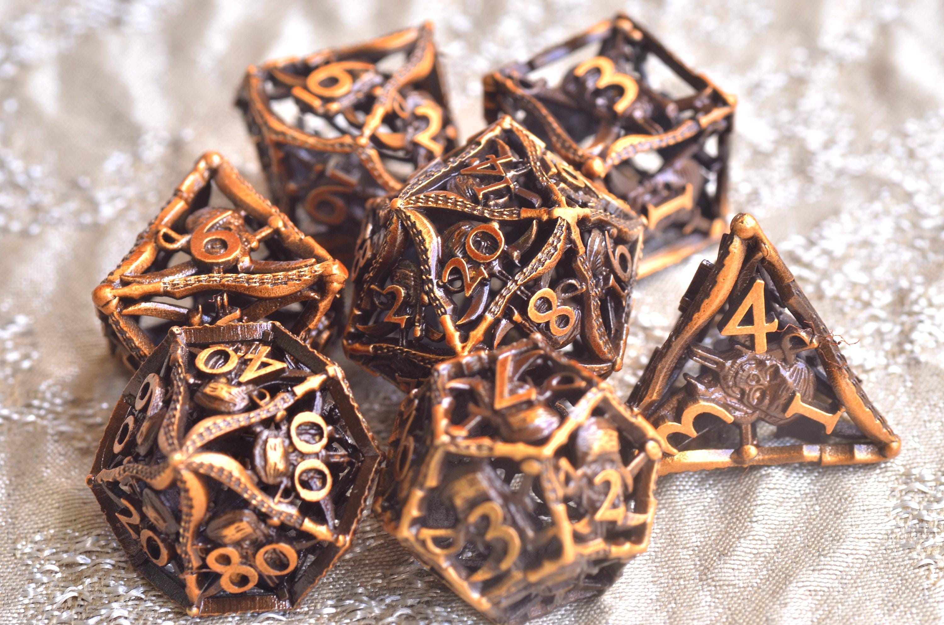 Pirate Skull Hollow Metal Dice set– Skull and Cutlass Design ,Pirate RPG Dice,Unique Dice Gifts