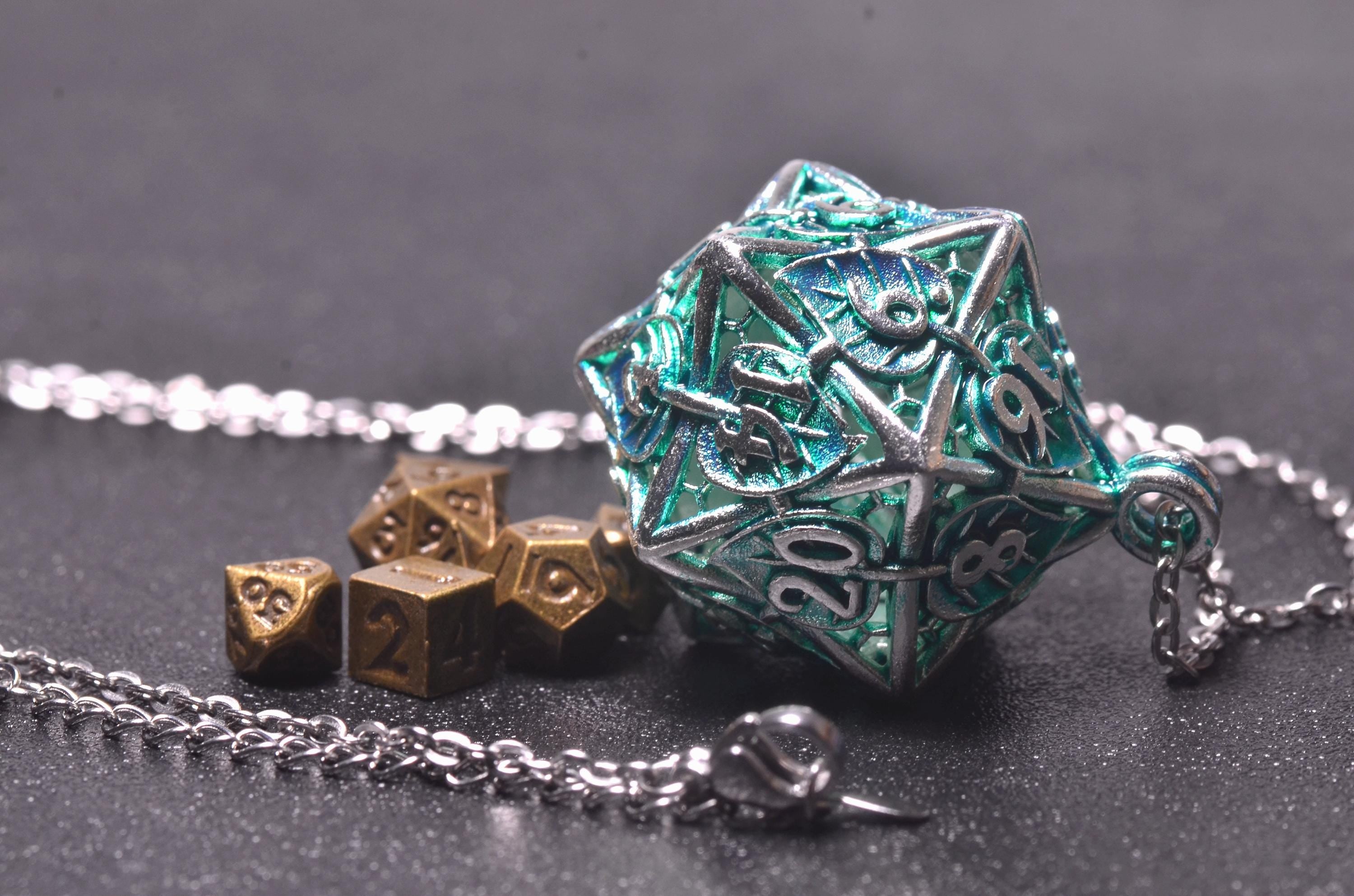 D20 in D20 dice cage Necklace,dnd dice jail, Dragon Dice cage Necklace,dnd dice holder,D20 Dragon Engraved Necklace,d20 pendant DND Gift