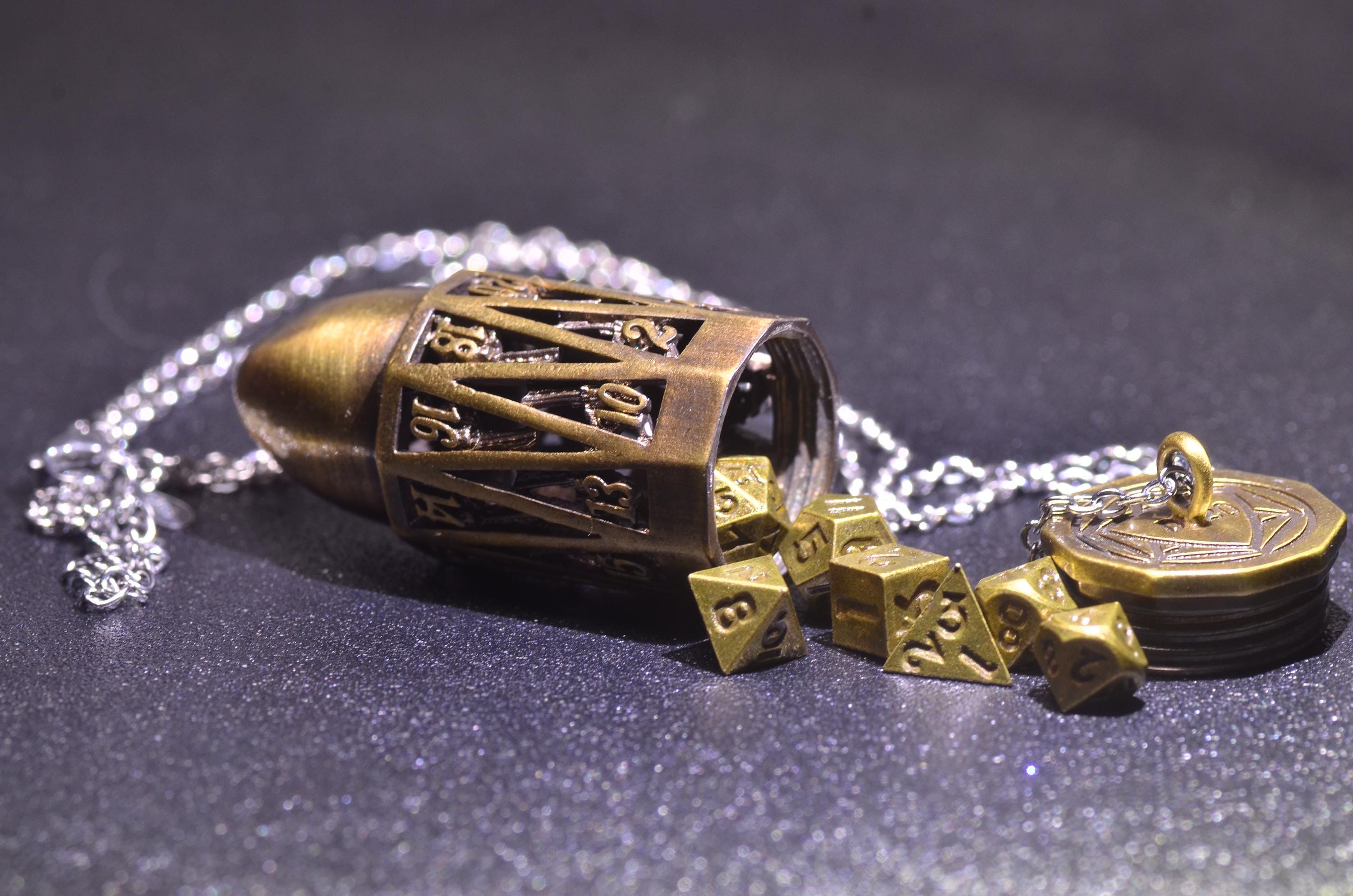 D20 in D20 dice cage Necklace,dnd dice jail, Dragon Dice cage Necklace,dnd dice holder,D20 Dragon Engraved Necklace,d20 pendant DND Gift