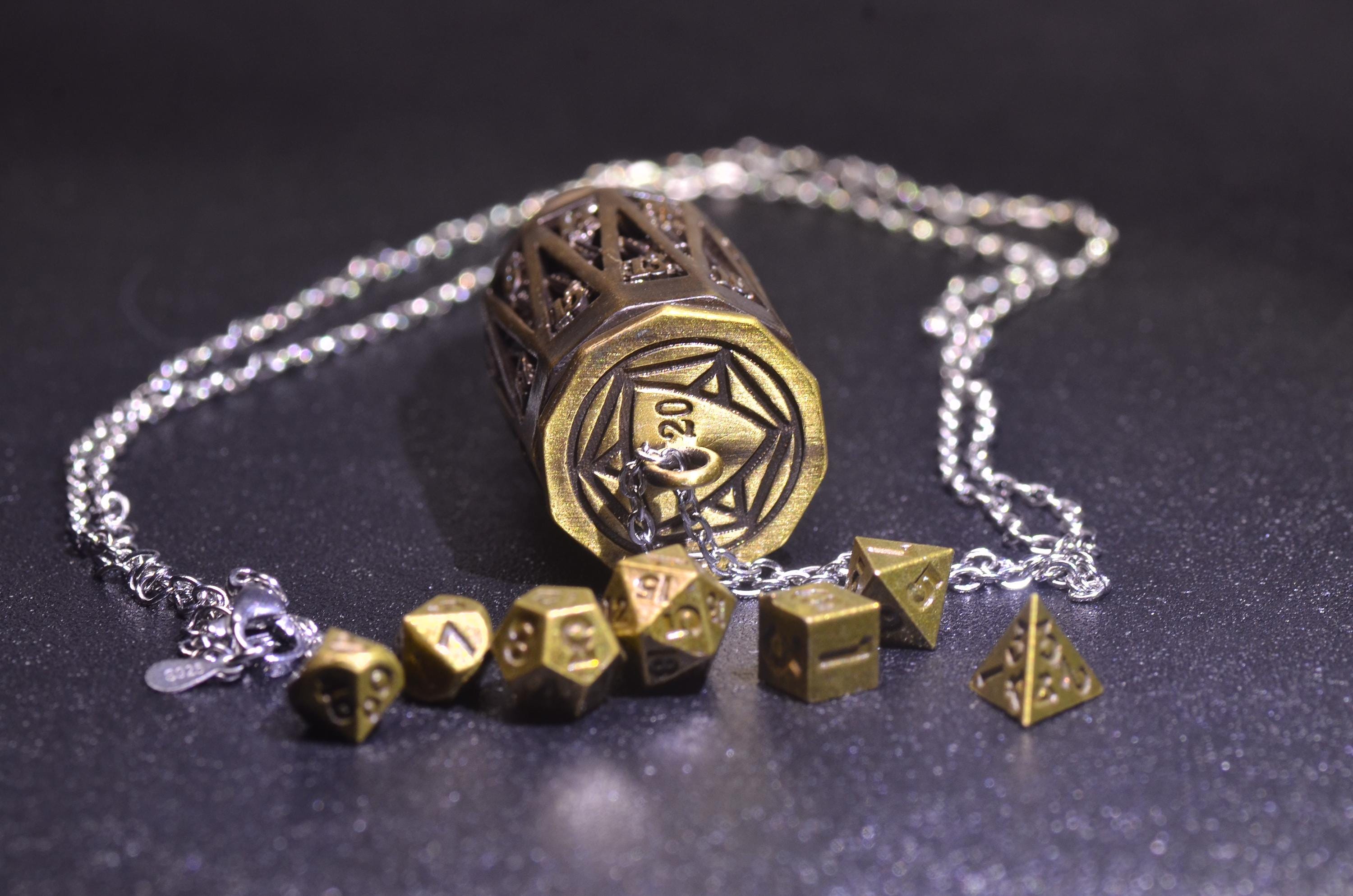 Bullet D20 dice Pendant & keychain– Hollow Mini Dice Holder Necklace with 925 Silver Chain,DND D20 Necklace,D20 DICE keychain, DND Gift