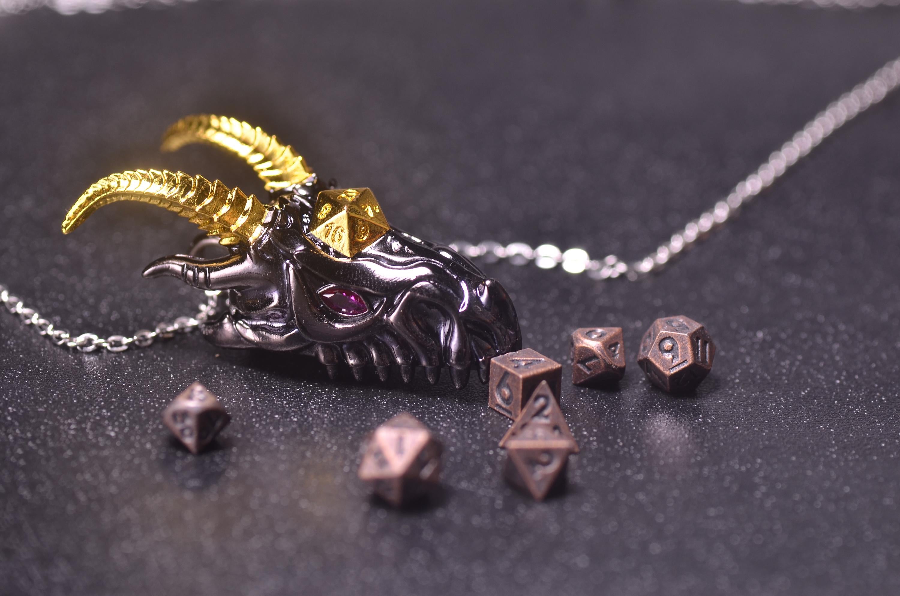 Black Dragon Head Necklace with Mini D20,dnd dice jail, Dragon Dice cage Necklace,dnd dice holder,d20 pendant DND Gift