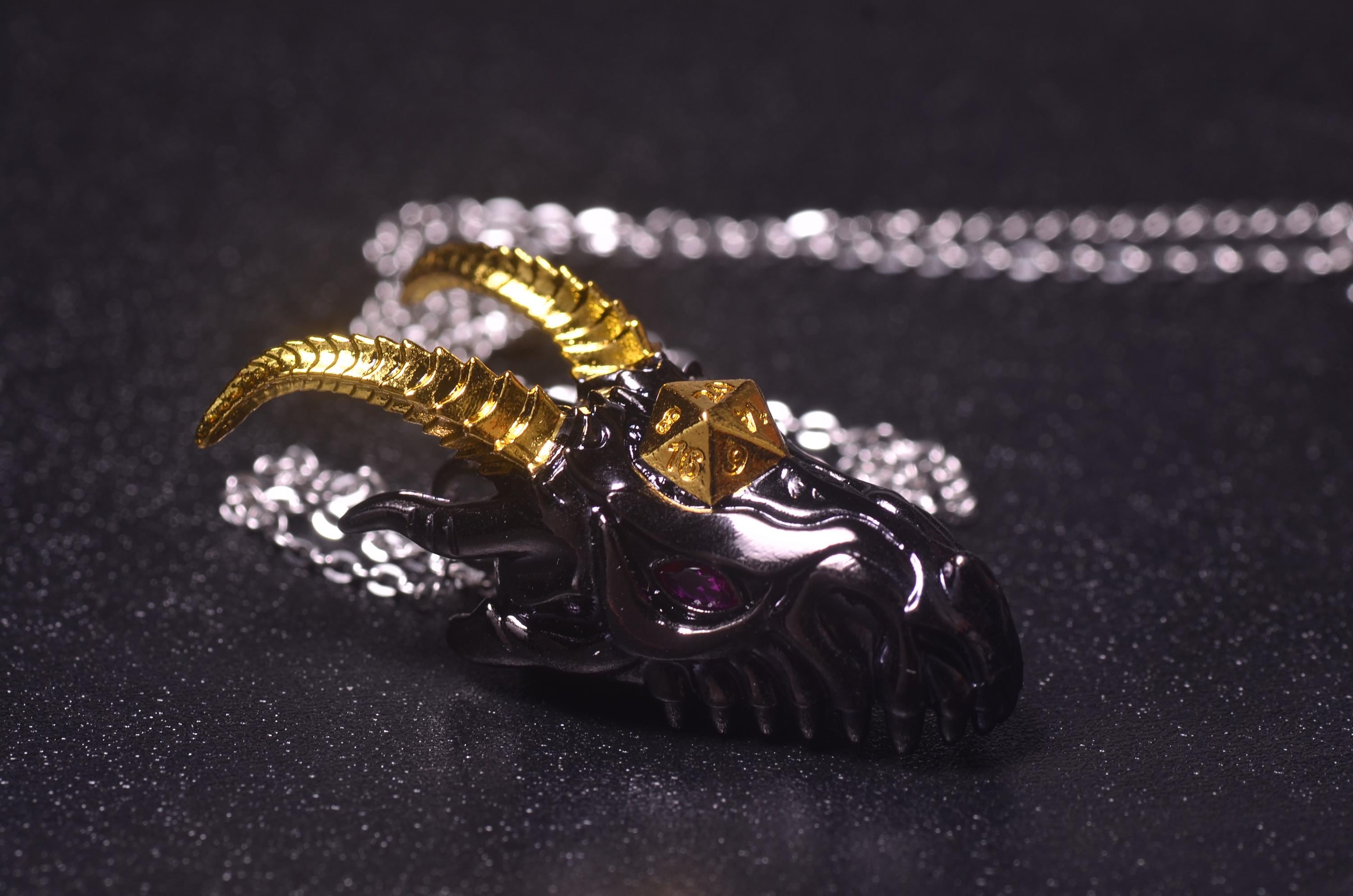 Black Dragon Head Necklace with Mini D20,dnd dice jail, Dragon Dice cage Necklace,dnd dice holder,d20 pendant DND Gift