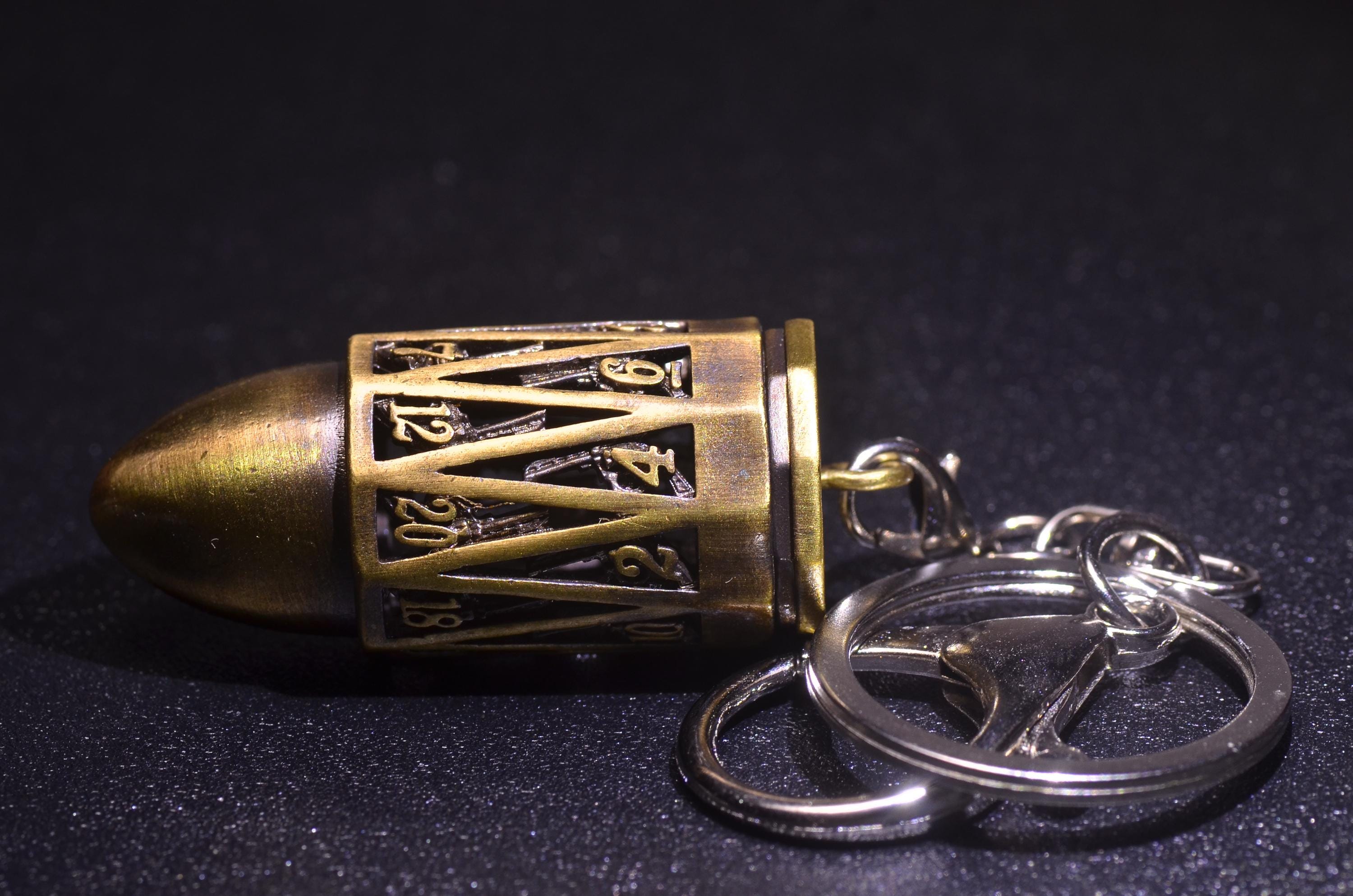 Bullet D20 dice Pendant & keychain– Hollow Mini Dice Holder Necklace with 925 Silver Chain,DND D20 Necklace,D20 DICE keychain, DND Gift