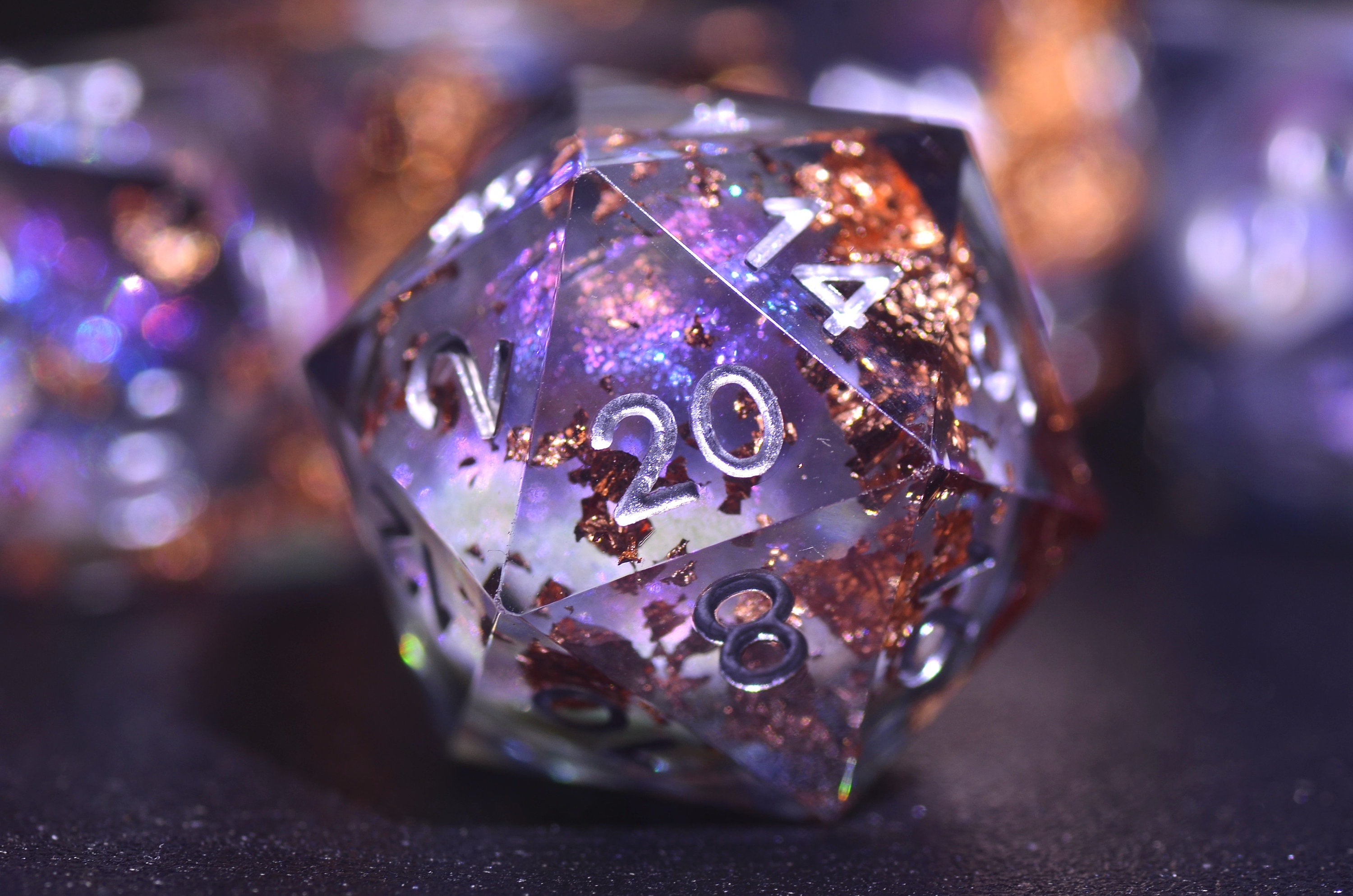 Liquid Core Dice Set 'Cosmic Stardust' - Smokey grey resin with floating glitter for D&D