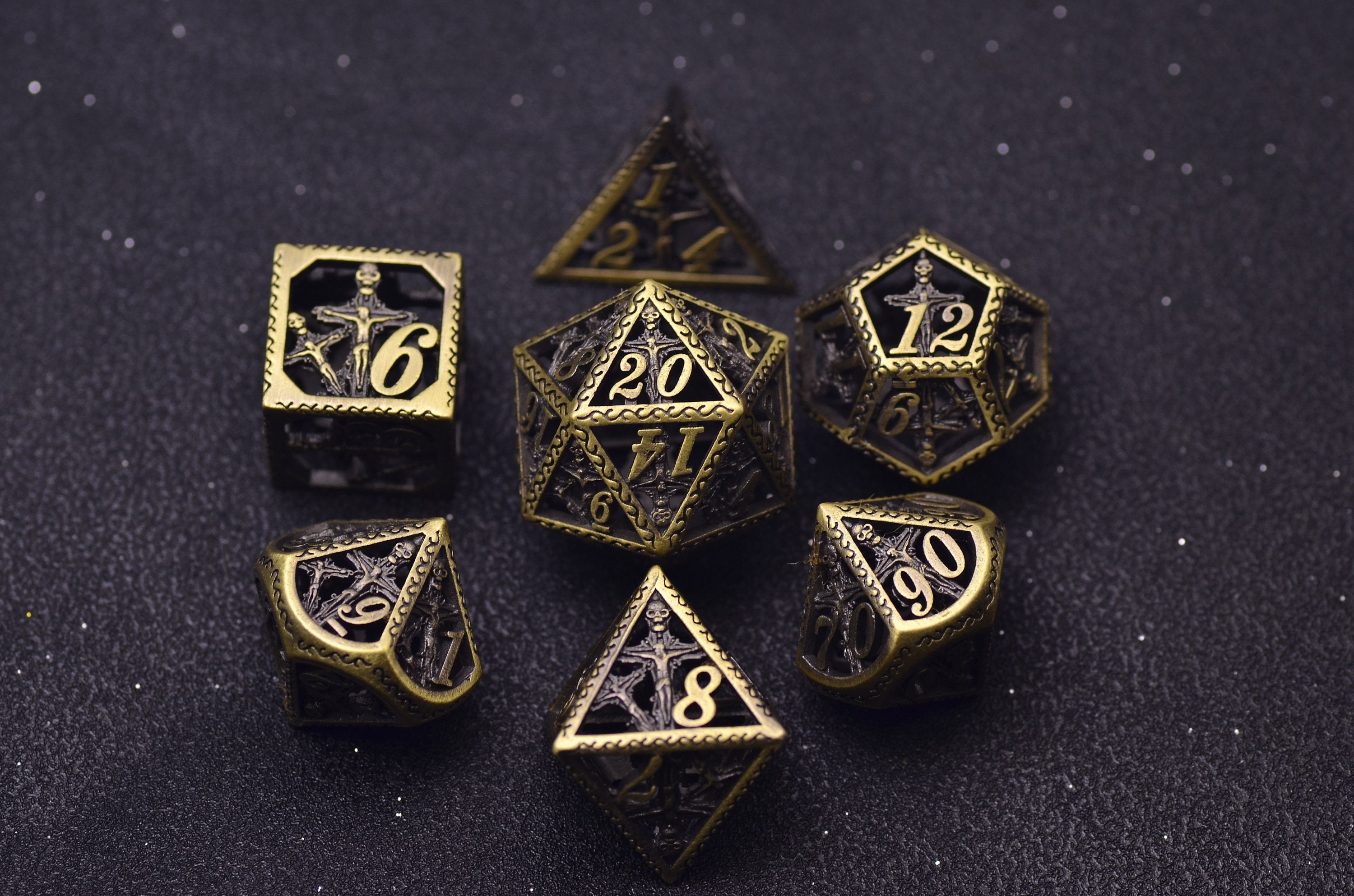 Jesus Saves Hollow Metal Dice Set - Holy Theme for Clerics & Paladins Bronze