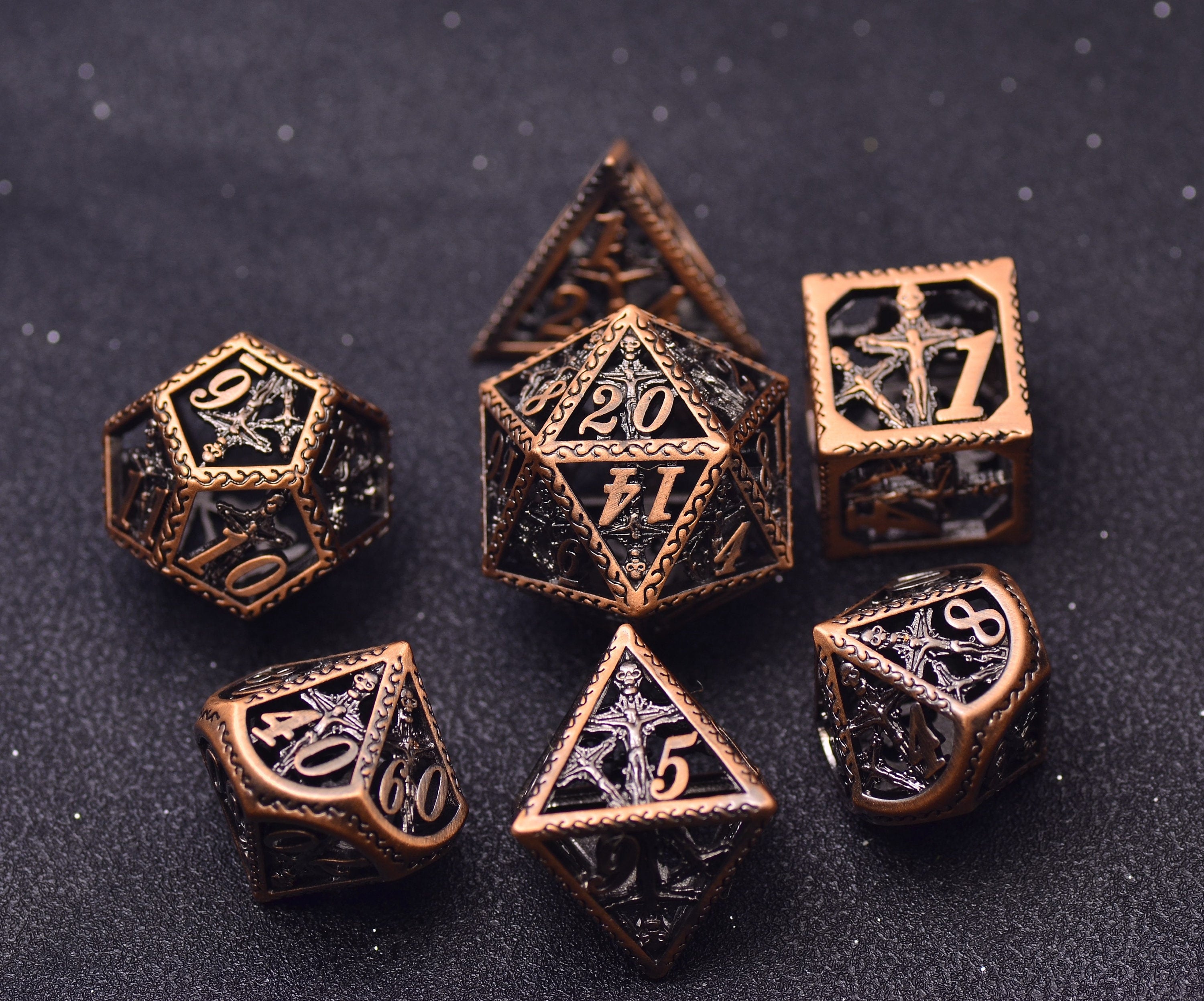 Jesus Saves Hollow Metal Dice Set - Holy Theme for Clerics & Paladins Copper